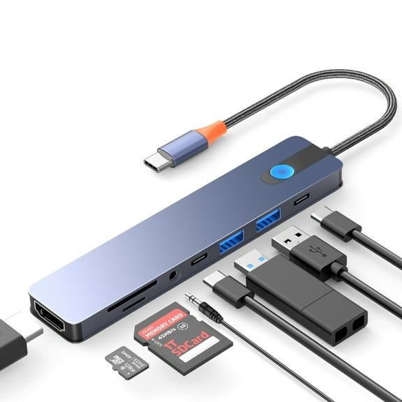 Duomigo 8 in 1 USB C Hub with 4K@60Hz HDTV Adapter, 2 USB 3.0 & 1 USB C Data Port, 100W PD, 3.5mm AUX, SD/Micro SD Card Reader for 2016-2024 MacBook Pro M4, New Mac Air/Surface