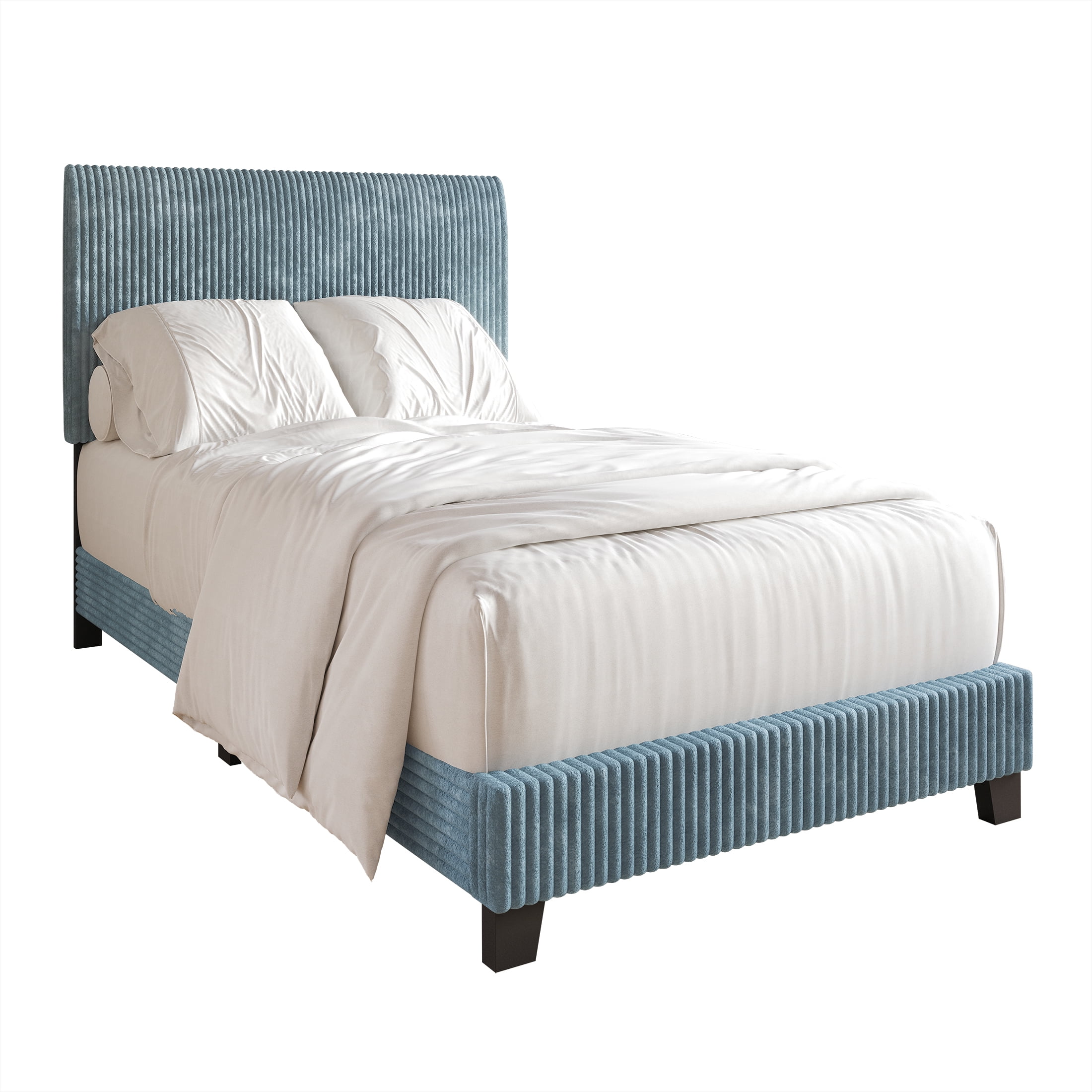 Castle Place Chic Corduroy Velvet Upholstered Twin Bed, Light Blue