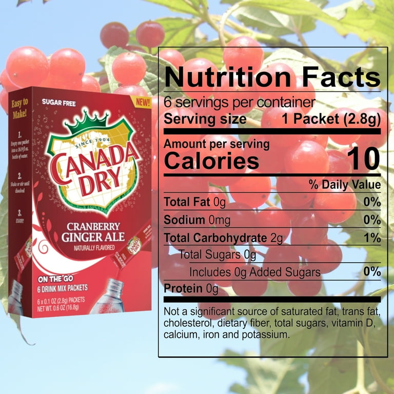 NS Canada Dry Cranberry Ginger Ale Singles To Go Drink Mix, Sugar-Free  Low-Calorie Water Enhancer Powder Sticks Beverages 2 Boxes - 6 Sachet per  Box - 12 Total Servings 