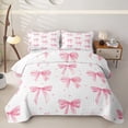 thumbnail image 2 of Manfei Pink Polka Dots Quilt Full For Girls,Watercolor Coquette Bow Print Full Bedspread Sets For Kids,3 Pieces, 2 of 7