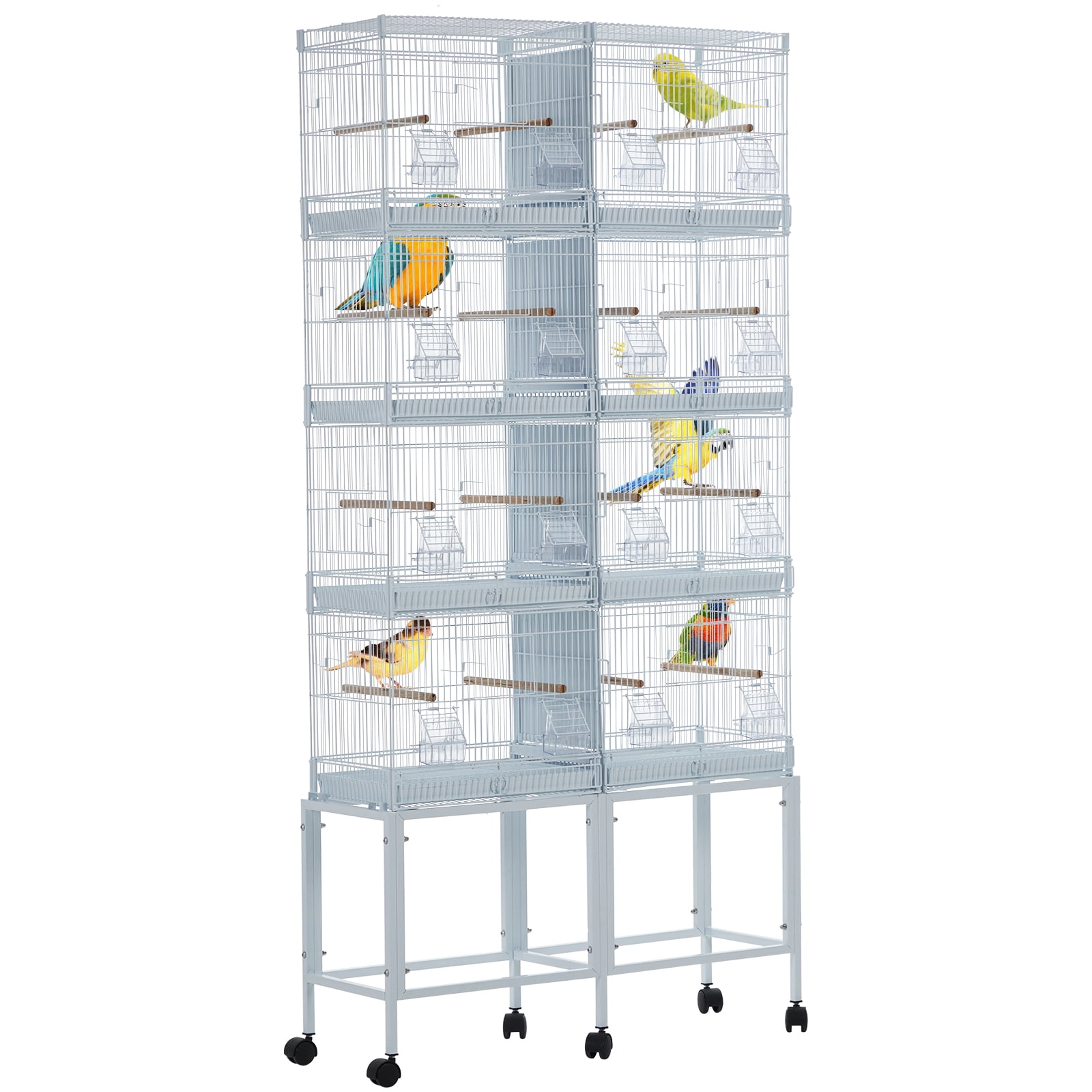 Lot-4 Breeding Bird Cage, Stackable Center Divided Breeder with Removable Tray & Divider, Lockable Caster, for Parrots, Birds & Fincch