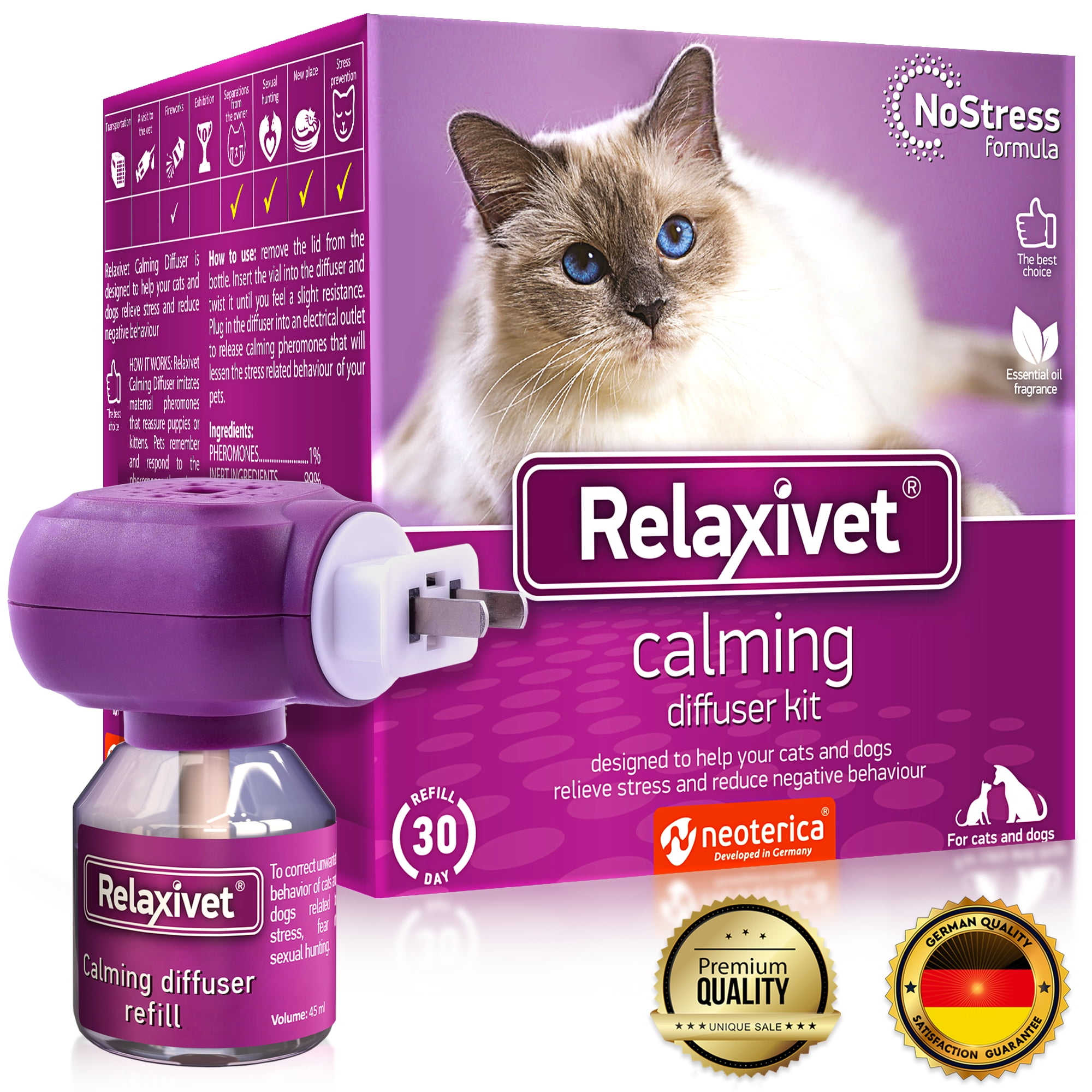Relaxivet Cat Calming Pheromone Diffuser Improved NoStress Formula
