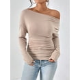 thumbnail image 3 of ZAXARRA Women T-shirt, Long Sleeve Off-shoulder Tops Solid Slim Fit Fall Ladies  Tops, 3 of 5
