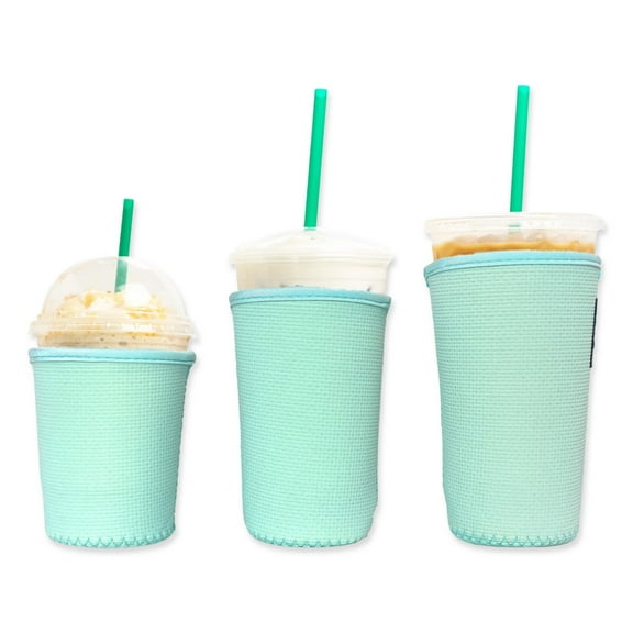 Baxendale and Co 3-Pack (16-32oz) Reusable Neoprene Insulator Sleeve for Iced Coffee or Cold Beverage Cups (Mint Textured)