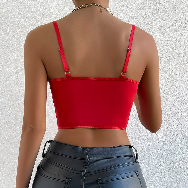 YYDGH Women's Lace Casual Camisole Cami Crop Tank Tops Lingerie Bustier  Spaghetti Strap Crop Top Red M