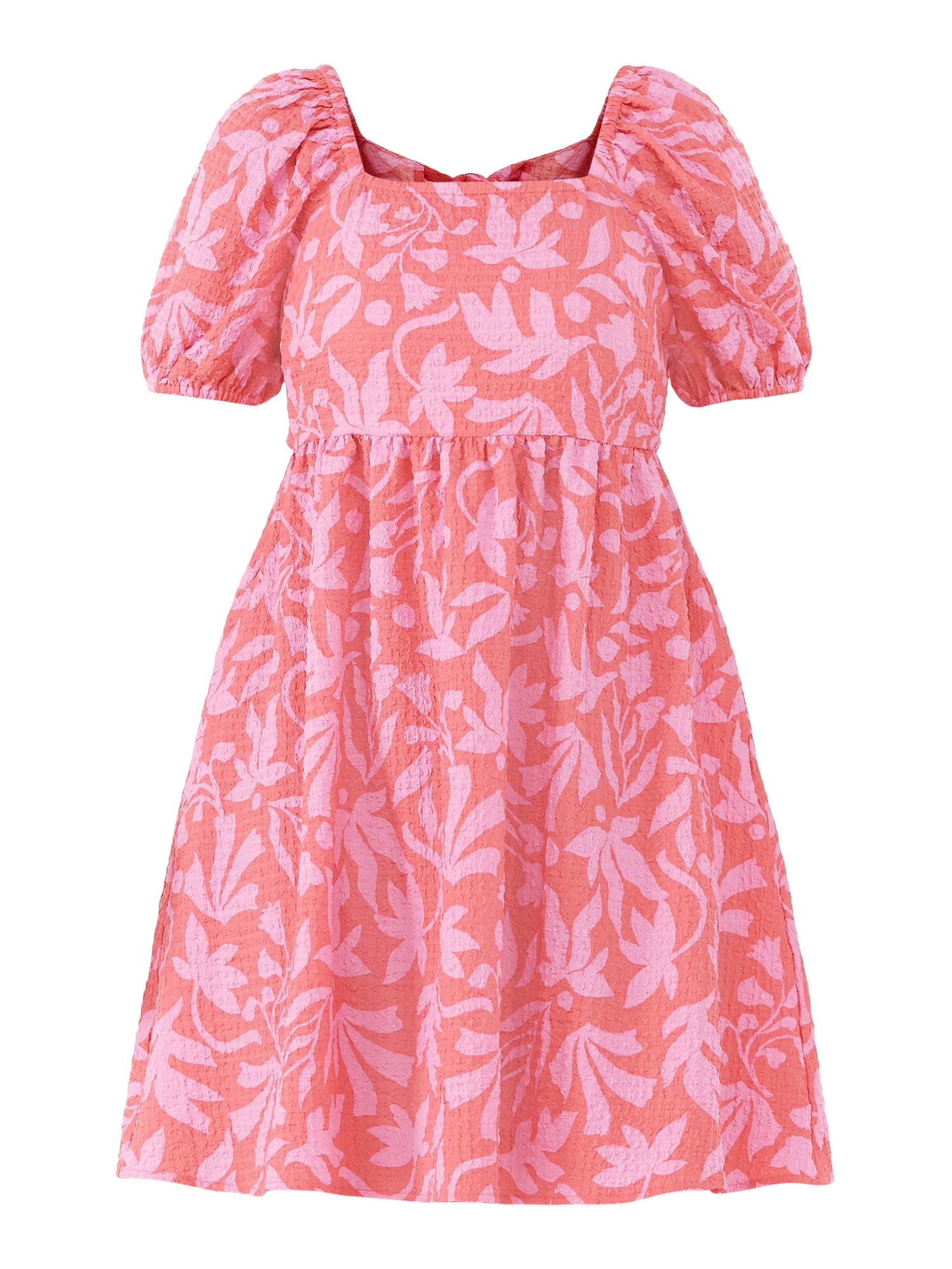 Time and Tru Women's and Women's Plus Tie Back Mini Dress with Puff Sleeves, Sizes XS-4X