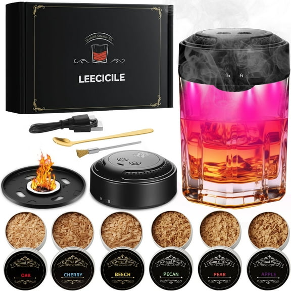 Electric Whiskey Smoker Kit with 6 Color RGB Lights, Cocktail Smoking Kit – Smart Screen with Battery Display, 6 Flavors Wood Chips – Bourbon Birthday Gifts for Men, Father, Husband,Groomsmen
