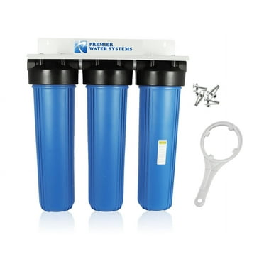 TRIPLE BIG BLUE 20'' WELL WATER FILTER SYSTEM 1" Sediment/Carbon Block/KDF85-GAC