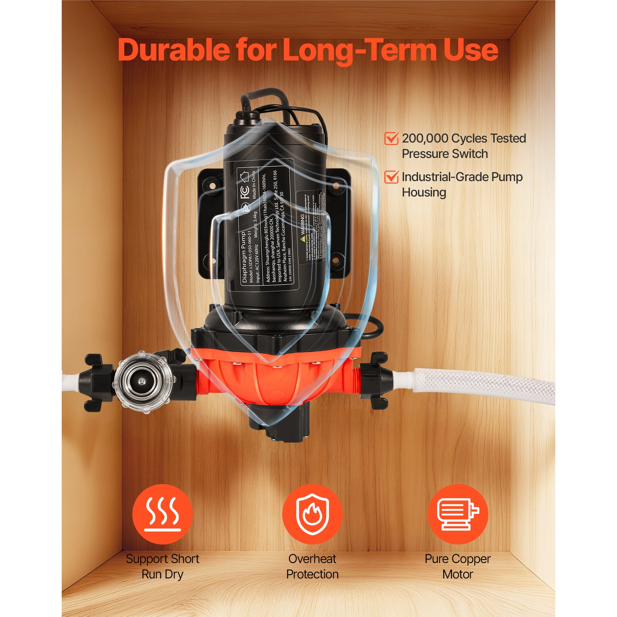 KFFKFF 110V AC Water Pressure Pump, 5 GPM Flow Rate, 5-Chamber Electric Diaphragm Pump with Automatic Pressure Switch, 60 PSI Max, Suitable for Home, Kitchen, Garden Irrigation, and Car Washing