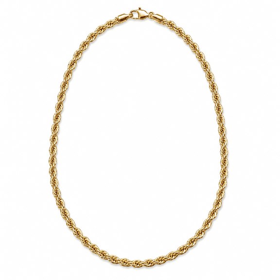 5mm Gold Rope Chain Necklace for Men and Women, 20 Inch Yellow Gold Finish Twisted Chain with Lobster Clasp, Polished Everyday Jewelry