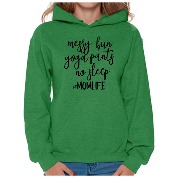 Awkward Styles Women's Messy Bun Yoga Pants No Sleep It's a Momlife Graphic Hoodie Tops Black