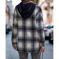 thumbnail image 4 of Sudaderas con capucha para mujer con cordón a cuadros y empalme con hombros caídos y manga informal para otoño e invierno, color azul real S, 4 of 6
