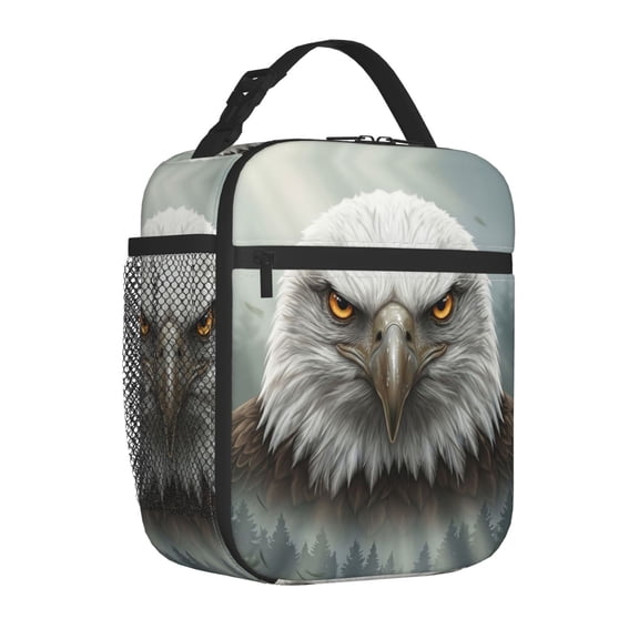 Eagle Lunch Bag Powerful Predator Print Handheld Portable Reusable Cooler Tote Front Pocket Work Office Commute Daily Food Container