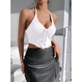 thumbnail image 3 of Y2k Front Tie Crop Tops Halter Neck Flowy Plisse Summer Going Out Top Split Sleeveless Shirt White M, 3 of 8