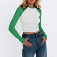 thumbnail image 5 of Raglan Sleeve Tops for Women Slim Fit Stretchy Color Block Raglan Shirts Workout Gym Athletic Baseball Tee Soft Stretch Fall Winter Underwear, 5 of 6