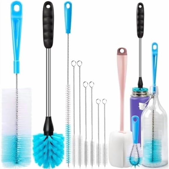 Bottle Brush Tube Cleaning Lab Set with Long Handle, Cup Cleaner for Washing Narrow Neck Beer Wine Decanter Pipes Lids Sinks Cap Covers, Pink