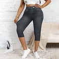 thumbnail image 6 of CQONEPT Capri Jeans for Womens Stretchy Pull On Jeggings with Pockets Jean Pants Y2k Not Denim Fabric Gray L, 6 of 7
