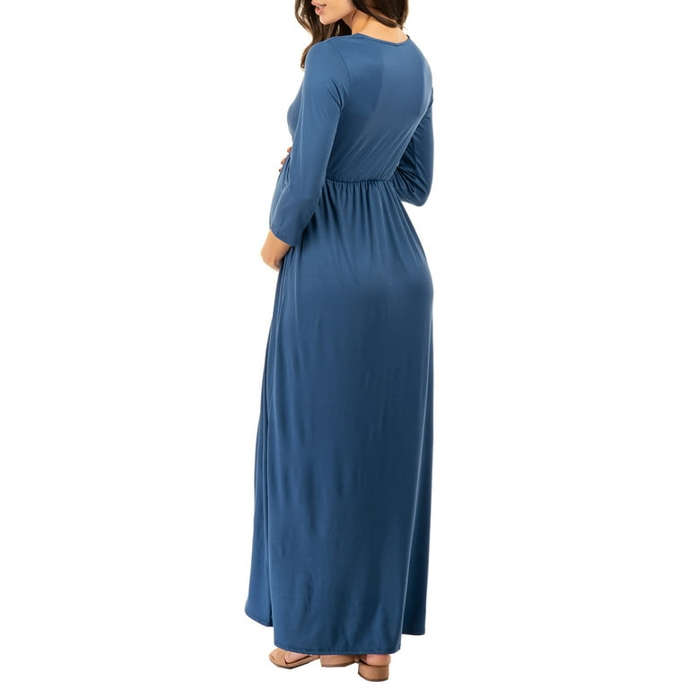 mother bee maternity v-neck 3/4 sleeve ruched waist dress Mother Bee Maternity V-Neck 3/4 Sleeve Ruched Waist Dress