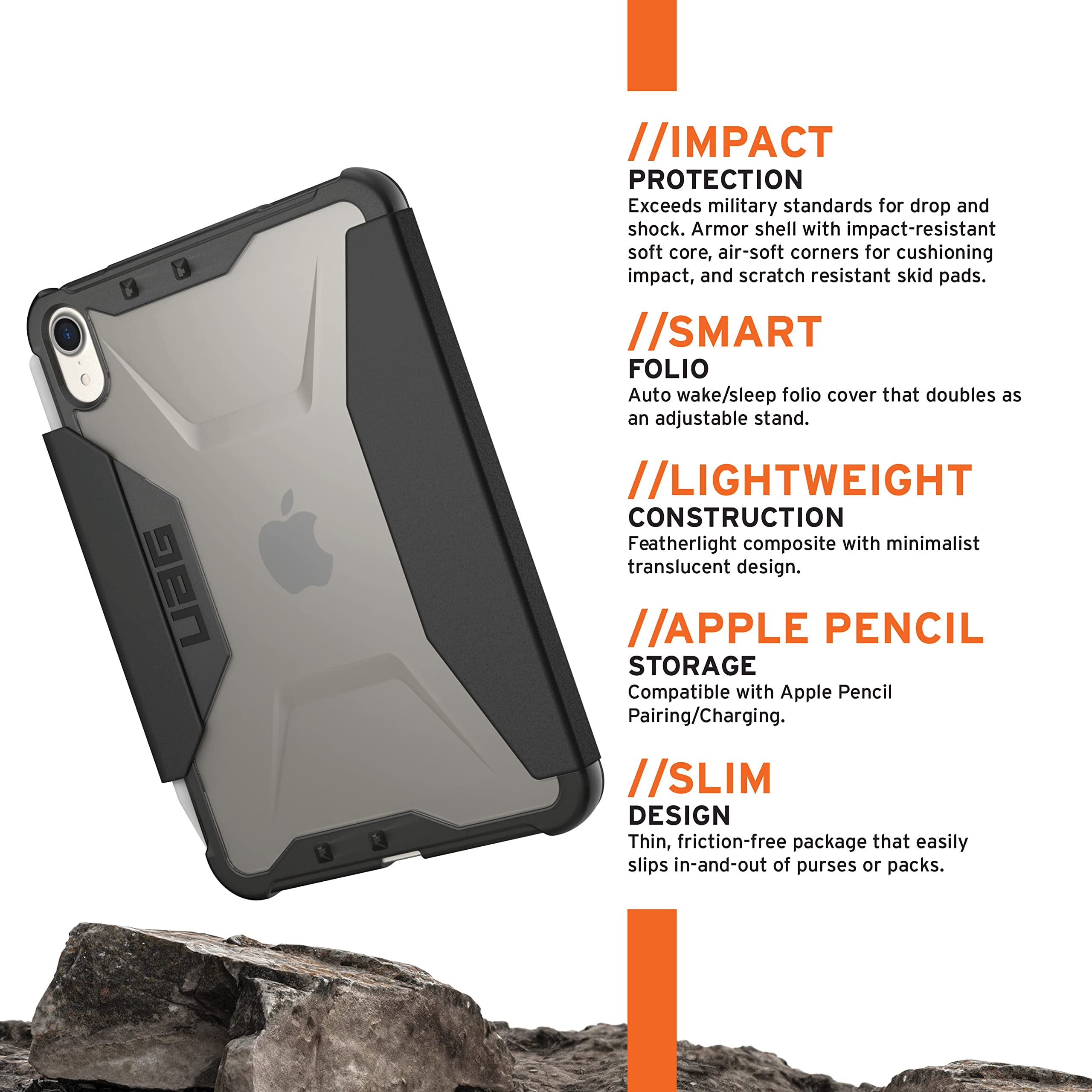 UAG iPad Mini A17 Pro Case (7th Gen, 2024) A2993 A2995 A2996 8.3" Plyo, Rugged Translucent Multi-Angle Viewing Folio Stand with Pencil Holder Protective Cover, Ice