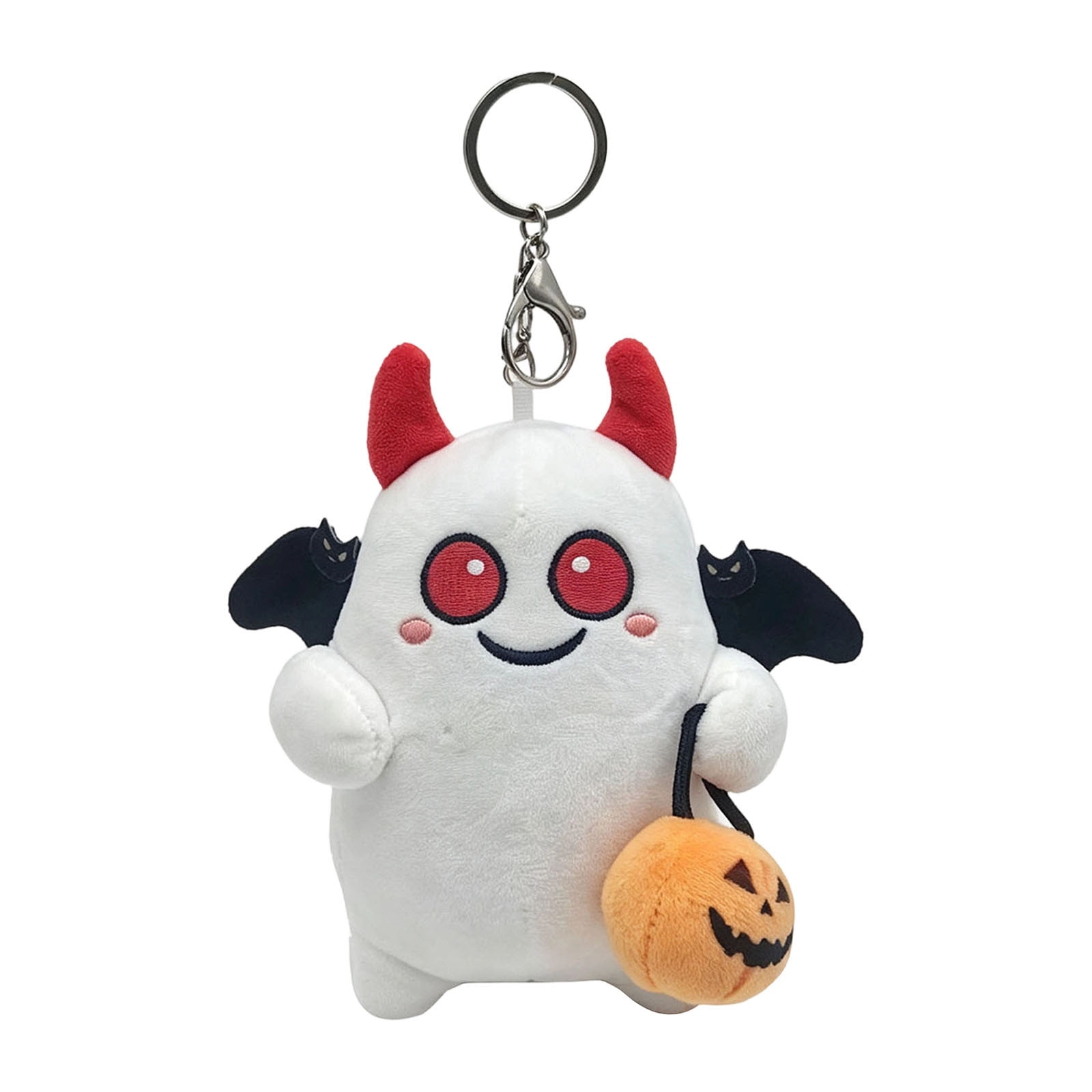Cute Halloween Ghost Keychain Soft Ghost Bag with Pumpkin Bucket Witch Hat Devil Ghost Stuffed Doll Ornament for Backpack