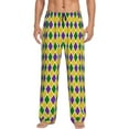 thumbnail image 2 of Goofa Mardi Gras Purple Yellow Plaid Printed Soft Pajama Pants for Men, Wide Leg Comfy Casual Lounge Yoga Pants-XX-Large, 2 of 9