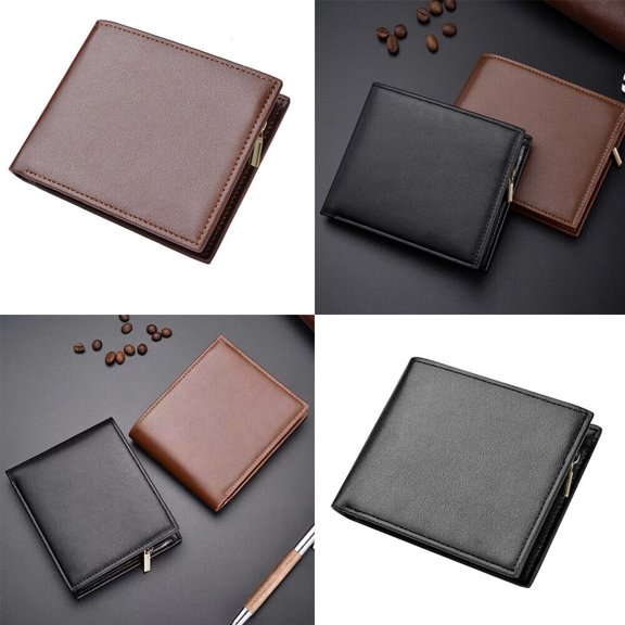 US1-2Pc Men's Bifold Leather Wallet With ID Window Credit Card Holder Slim Purse