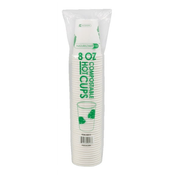 Naturezway Pro 8 oz Leak-Proof, Heavy Duty, Plant-Based Disposable Paper Cups, 50 Count