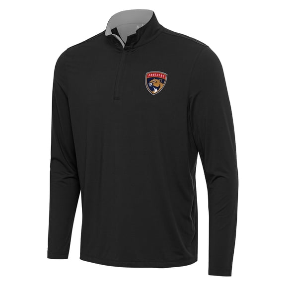 Men's Antigua Black/Gray Florida Panthers Content Quarter-Zip Pullover Top