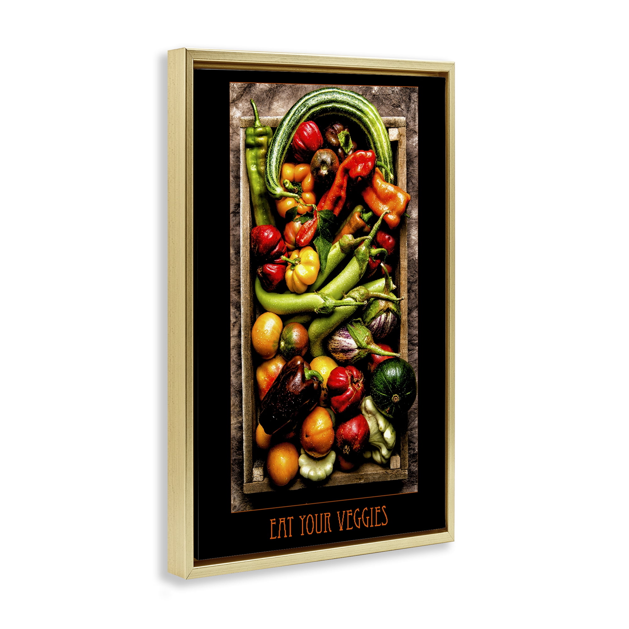 Stupell Industries Eat Your Veggies Vibrant Harvest Gold Framed Floater Canvas Wall Art, design by Carl Kravats