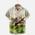 thumbnail image 4 of Hawaiian T-shirts for Men- Easter Rabbit Short Sleeve Beach Tops Bunny Printed Lapel Loose Tops Tops with Pocket, #7, Adult-2XS, 4 of 8