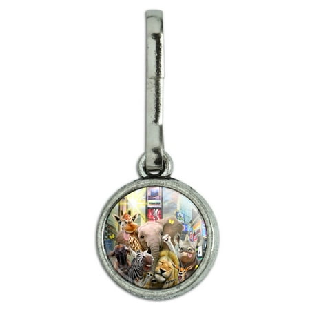 - Times Square New York Selfie Elephant Giraffe Lion Zebra Antiqued Charm Clothes Purse Suitcase Backpack Zipper Pull Aid