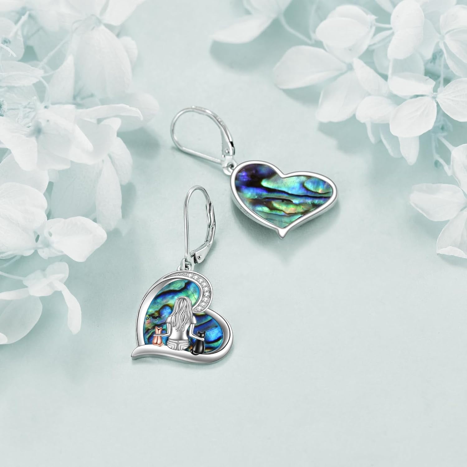 Cat Earrings Sterling Silver Dangle Drop Leverback Earrings Jewelry Gifts for Women
