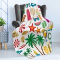 thumbnail image 4 of Beach Soft Flannel Fleece Throw Blanket, Summer Trees Bikini Glasses Umbrella Starfish Watermelon Abstract Vacation, Cozy Plush for Indoor and Outdoor Use, 50" x 70", Multicolor, by Ambesonne, 4 of 5
