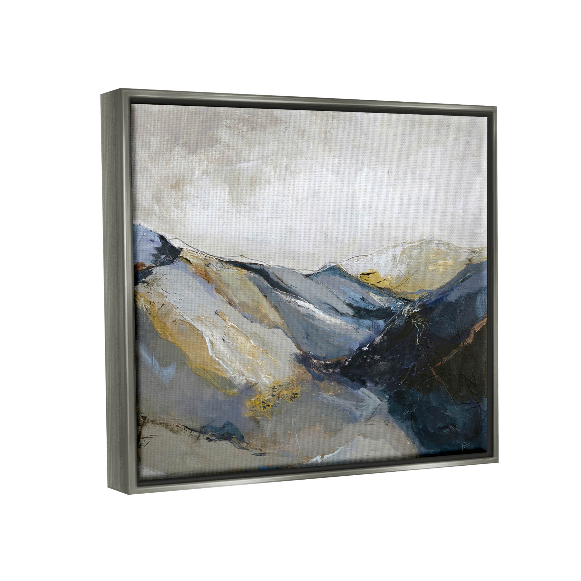 Stupell Industries Abstract Mountain Peaks Landscape Painting Luster Gray Floating Framed Canvas Print Wall Art, Design by Design Fabrikken