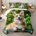 thumbnail image 2 of Manfei Corgi Dog Lover Quilt Full, Kawaii Animal Full Bedspread Sets, Yellow Green, 3 Pieces, 1 Coverlet and 2 Pillowcases, 2 of 7