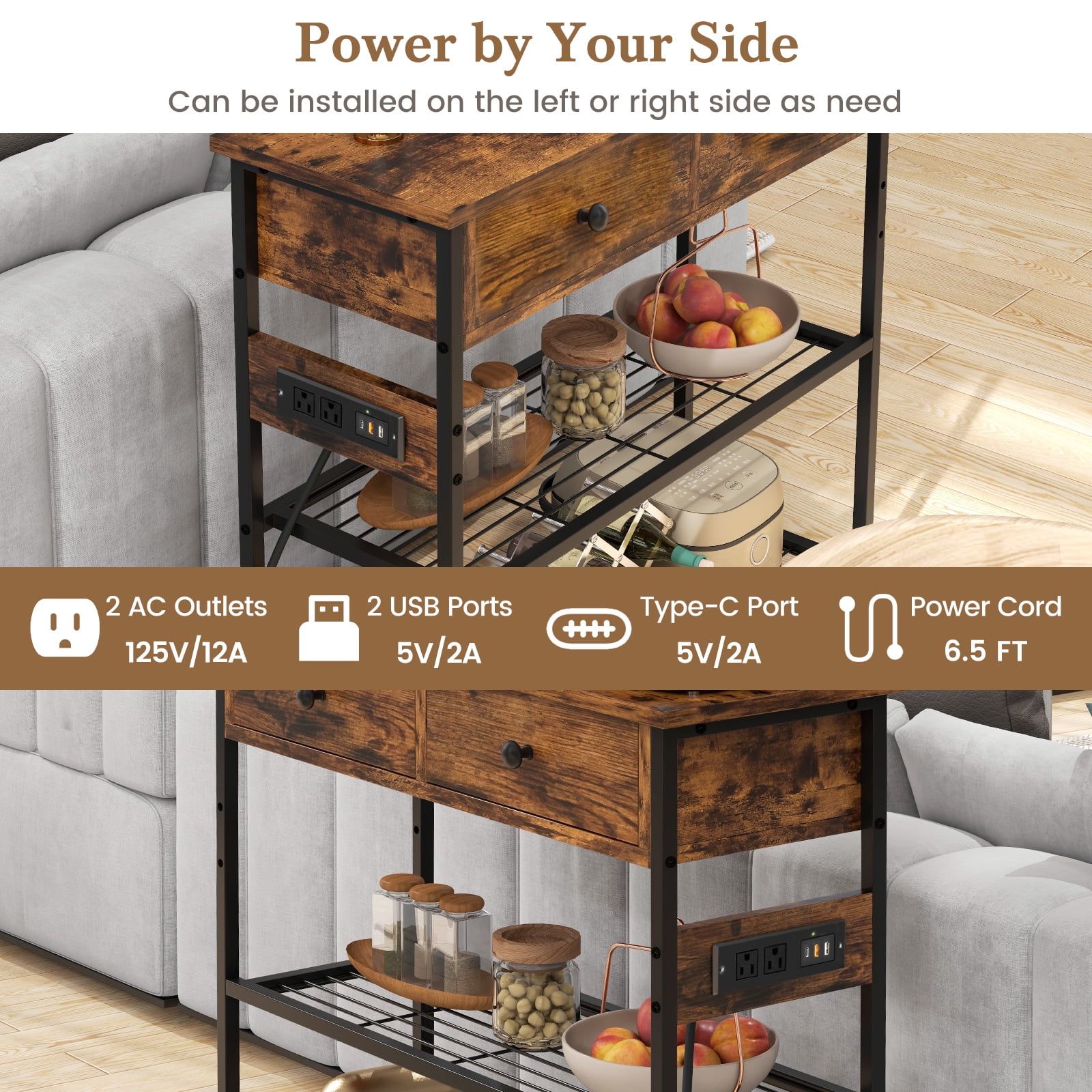 Giantex Console Table w/Outlets , Entryway Table w/USB Ports, Narrow Sofa Table, Entry Hallway Table, Brown