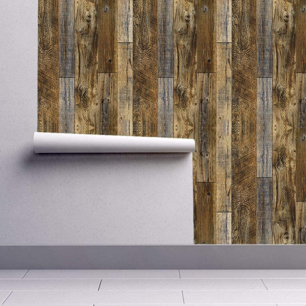 HaokHome 92048-2 Peel and Stick Wood Plank Wallpaper Shiplap 17.7x 9.8ft Brown Vinyl Self Adhesive Contact Paper for Walls Bathroom Bedroom Home Decor