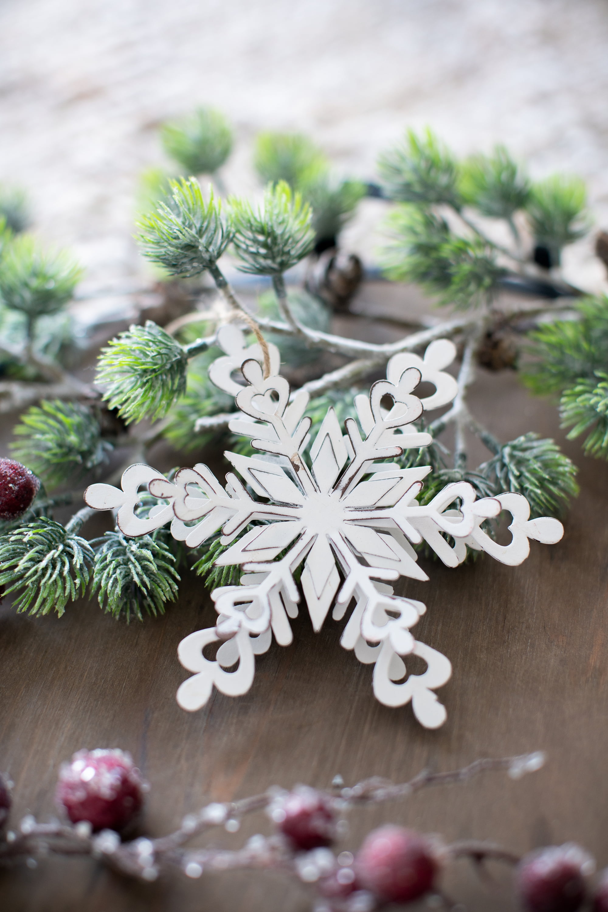 Iron Snowflake Ornament with Weathered Finish Hanging Christmas Tree Decor Gift Stocking Stuffer