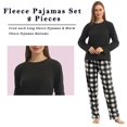 thumbnail image 3 of LNFINTDO Women's Pajama Sets Ultra Soft Microfleece Long Sleeve Top & Fleece Pajama Pjs Bottoms Pajama Women Sleep Loungewear, Black & Grey Black Plaid, Medium, 3 of 6