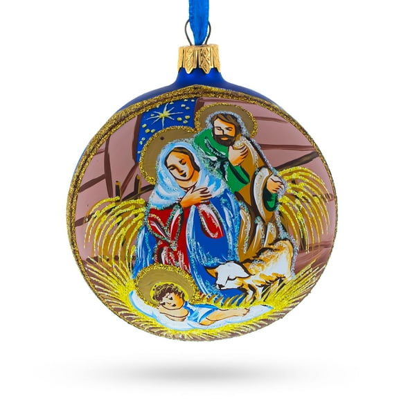 Serene Baby Jesus Sleeping Nativity Scene Glass Ball Christmas Ornament 4 Inches