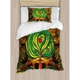 thumbnail image 3 of Nature Queen Size Duvet Cover Set, Religion Themed Apple Tree in Vivid Tones with Rotary Lines Pop Art Stylized Print, Decorative 3 Piece Bedding Set with 2 Pillow Shams, Green Brown, by Ambesonne, 3 of 3