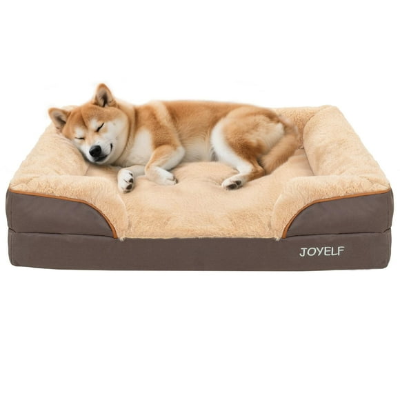 JOYELF Lit pour Chien Moyen, Coussin et Canapé en Mousse avec Fond Antidérapant, Canapé Durable pour Petits à Moyens Chiens - Marron