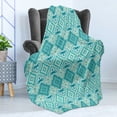 thumbnail image 4 of Teal Soft Flannel Fleece Throw Blanket, Abstract Geometric Pattern in Vintage Floral Design Historic Architectural Ornament, Cozy Plush for Indoor and Outdoor Use, 60" x 80", Teal Beige, by Ambesonne, 4 of 5