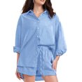 thumbnail image 5 of JULMCOMO 2 Piece Sets for Women Striped Button Down Long Sleeve Shirts Drawstring Wide Leg Summer Shorts Cruise Lounge Outfits Dark Blue XL, 5 of 6