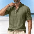 thumbnail image 7 of OGLCCG Mens Cotton Linen Henley Shirts Casual 3/4 Sleeve Hippie Yoga Tops Lightweight Solid Color Summer Beach T-Shirt,S,Army Green, 7 of 7