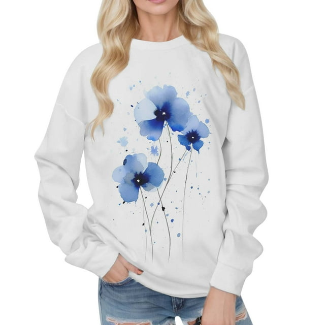 WEAIXIMIUNG Robe Sweat-Shirt Surdimensionnée pour Femmes Sweat-Shirt à Manches Longues Imprimé Col Rond Pull Ample Automne Hauts