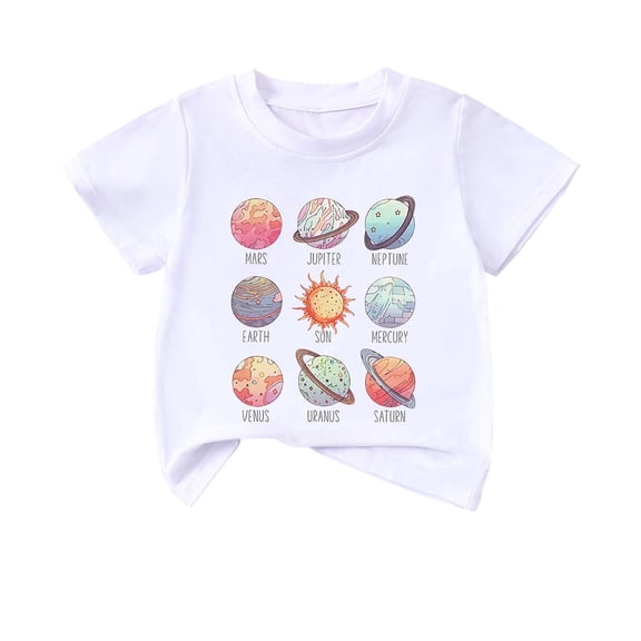 KHONTS Todder Boys Girls Shirt Solar System Short Sleeve Tshirts Boots Tees,Size 1-13 Years White 90