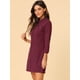 thumbnail image 4 of Vestido camisero de Mezclilla Allegra K Hasta la rodilla Manga 3/4 Borgoña XL, 4 of 6
