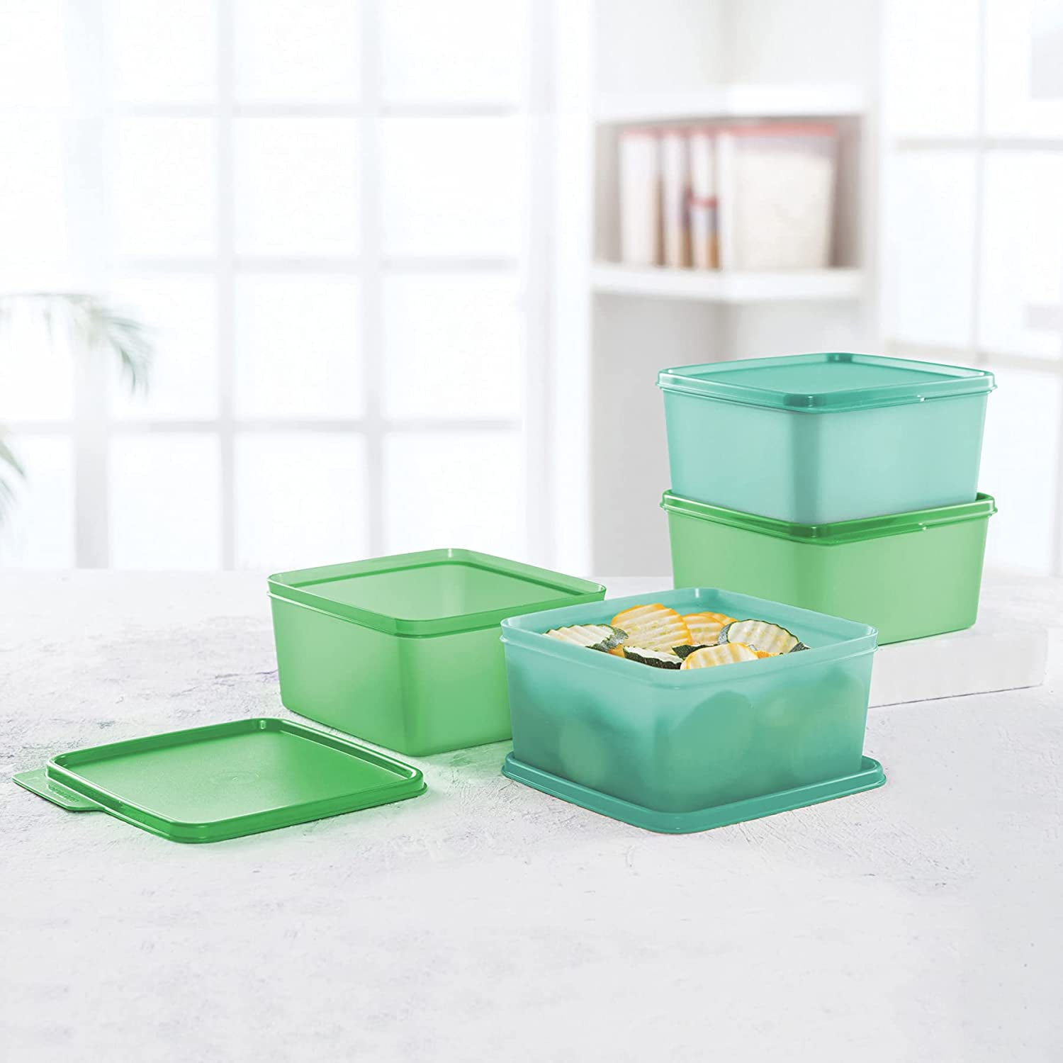 toewijzen Tegenstander cliënt Tupperware Plastic Storage Jar Set- 1.2 liter, 4 pieces, Green - Walmart.com
