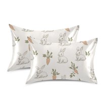 Yayeee Pillowcase Standard Size Set of 2 Satin Wrinkle Resistant Pillow Case, Beige Rabbits and Carrots